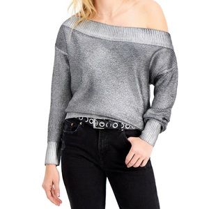 Women’s off the shoulder coated knit sweater